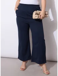 Plus Size Navy Blue Wide Leg Trousers