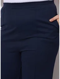 Plus Size Navy Blue Wide Leg Trousers - 3