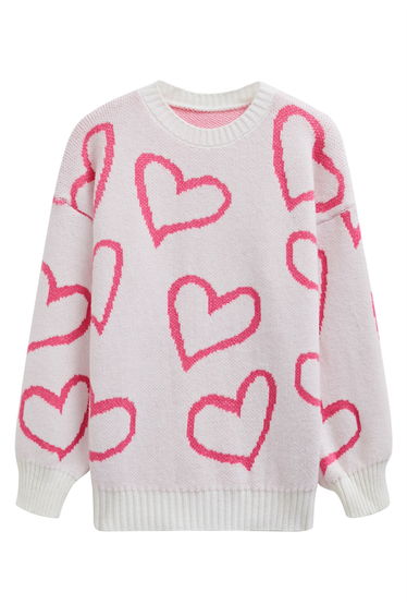 Lovable Heart Crew Neck Knit Sweater in Light Pink product thumbnail 4