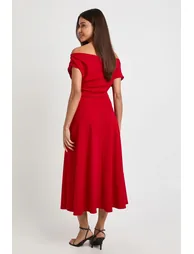 Crepe Asym Neck Skater Midi Dress - red - 2