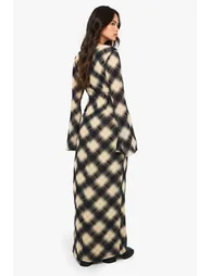Check Chiffon Plunge Maxi Dress - navy - 1