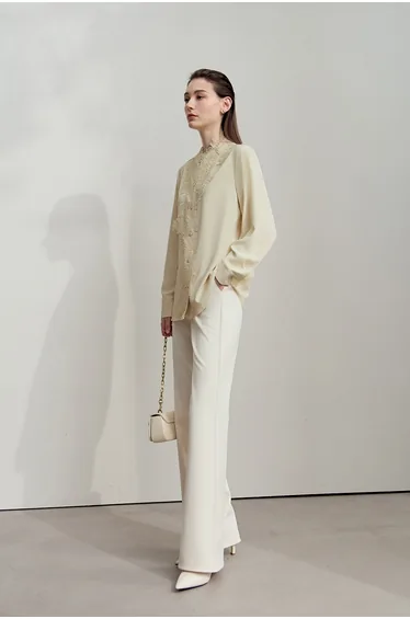 Lace Stand Collar Loose Shirt