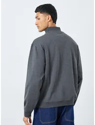 Charcoal Grey Half-Zip Slogan Print Sweatshirt - 4