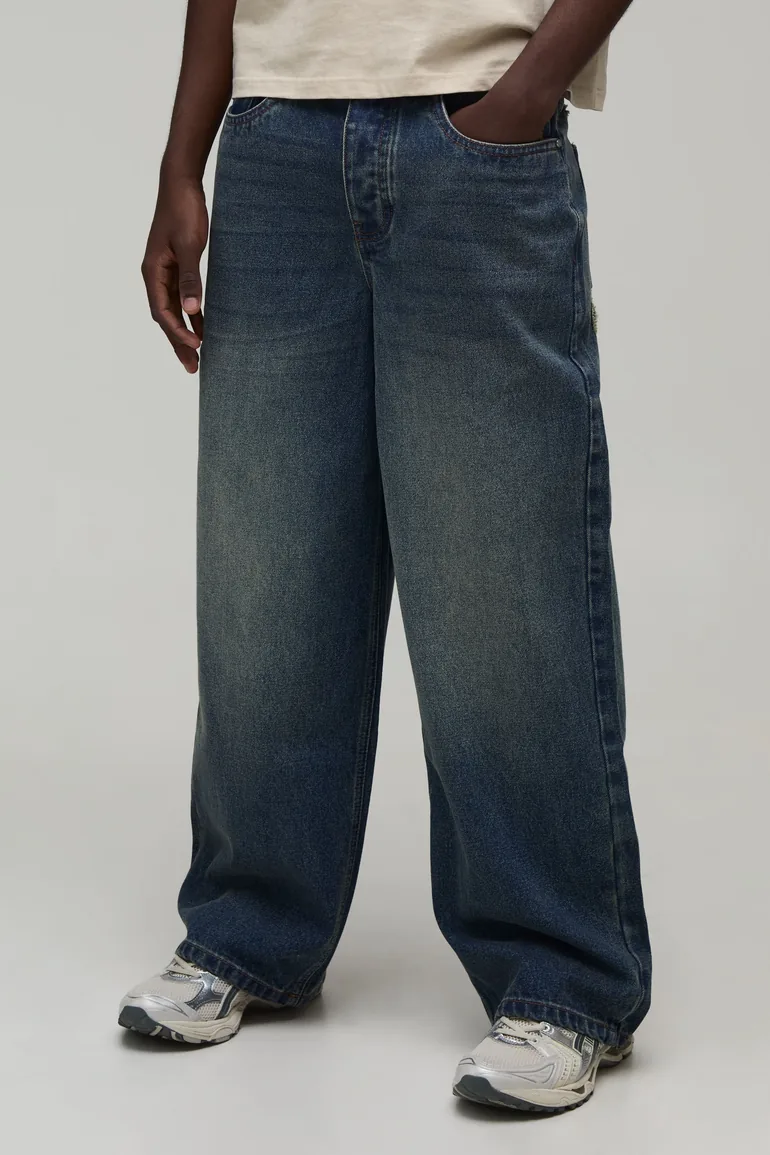 Gothic Applique Baggy Fit Jeans - vintage blue - 3