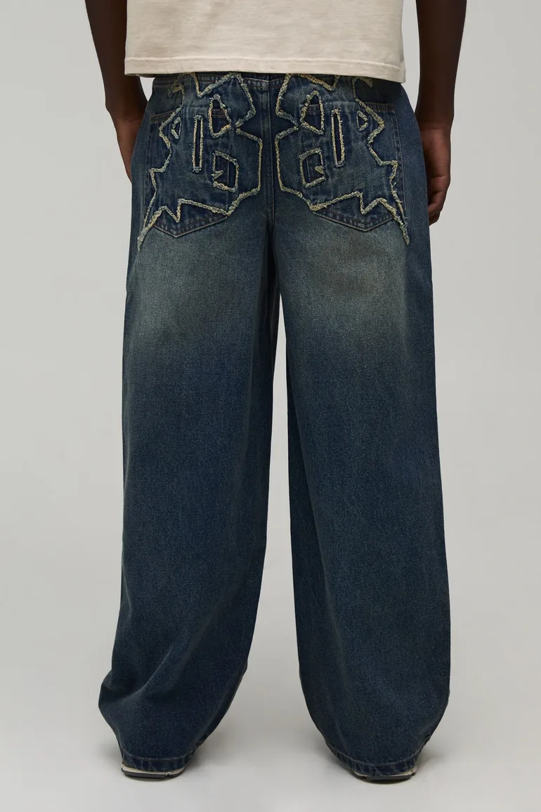 Gothic Applique Baggy Fit Jeans - vintage blue - 1