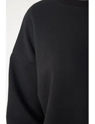 Women's Black Printed Oversized Sweatshirt - 4