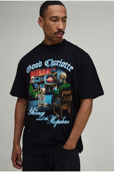 Oversized Good Charlotte License Print T-Shirt - black