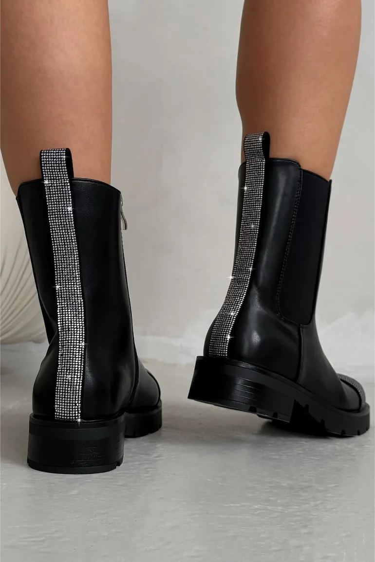 Lemonade Crystal Eclipse Embellished Toe Chelsea Boots Black - 2