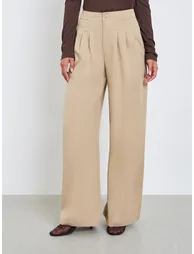Solid Woven Pants with Pleated Waistband - 1