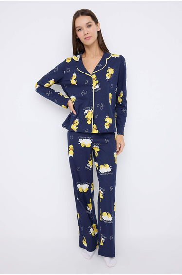 Teen Navy Blue Animal Jersey Knitted Pajama Set