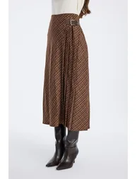 Checked Midi Skirt With Side Buckle - 2