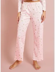 Pink Floral Ribbed Crop Top and Straight Pyjama Set - 3