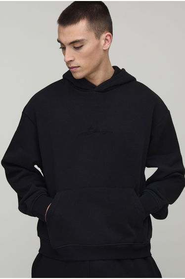 Basic BM Signature Oversized Boxy Hoodie - black