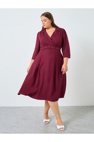 Plus Size Belted A-Line Midi Dress
