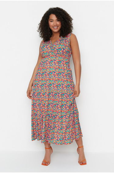Plus Floral A-Line Midaxi Smock Dress