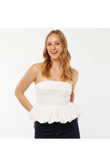 Plain puffball-effect bustier WHITE