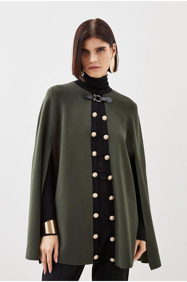 Viscose Blend Military Trim Knitted Cape