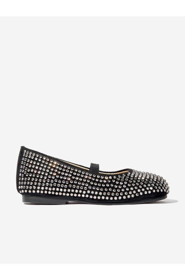 BABYWALKER Girls Suede Swarovski Crystals Allover Ballerinas in Black