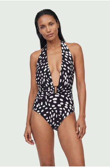 Polka Dot Print Plunge Swimsuit