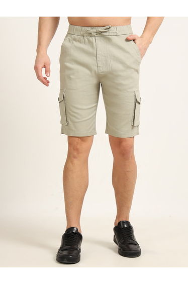 Men Green Cargo Linen Shorts