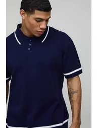 Relaxed Fit Contrast Tip Knitted Polo - 2