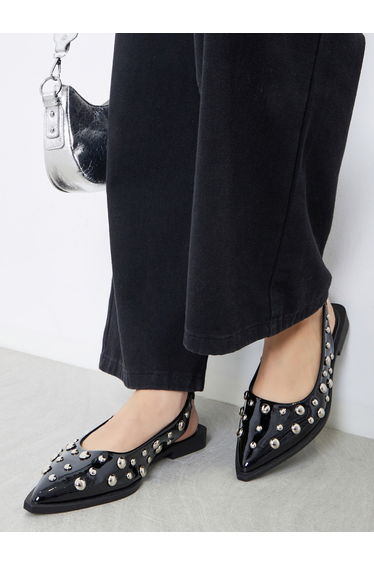 Women Black Studded Slingback Mules