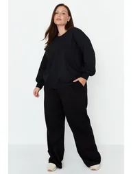 Plus Size Sweatpants - Black - Wide leg - 7