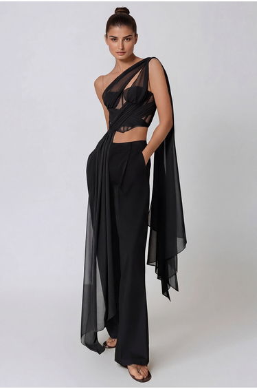 Hannes One Shoulder Mesh Crop Top