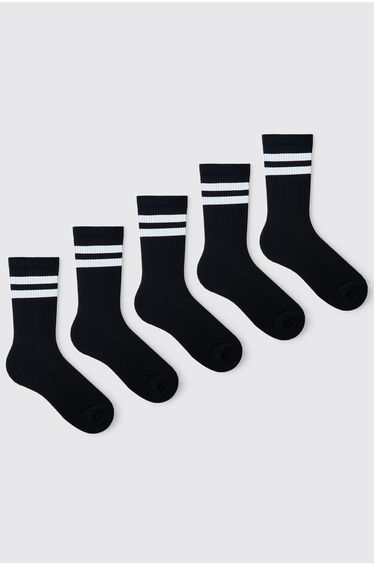 5 Pack Stripe Sport Socks - black