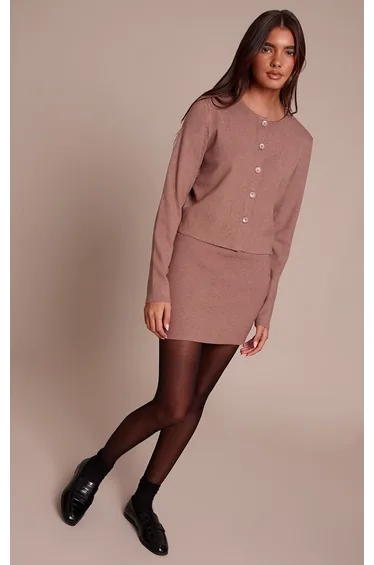 Mocha Compact Knit Mini Skirt
