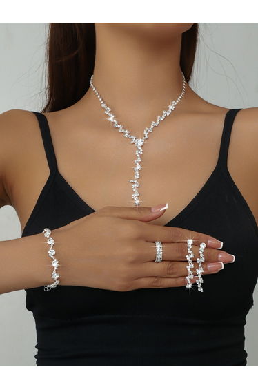 4-Piece Embellished Necklace, Bracelet, Ring And Earrings Jewelry Set