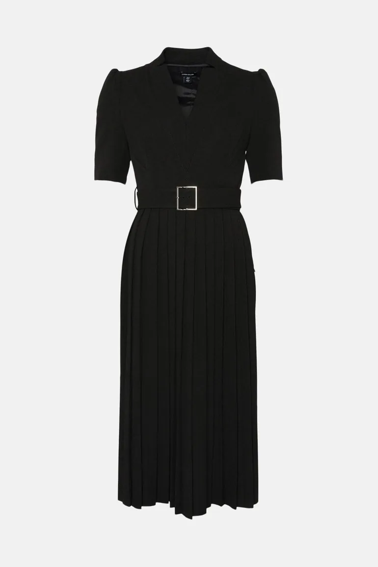 Structured Crepe Forever Pleat Belted Dress - 3