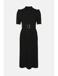 Structured Crepe Forever Pleat Belted Dress - 3