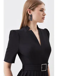 Structured Crepe Forever Pleat Belted Dress - 1