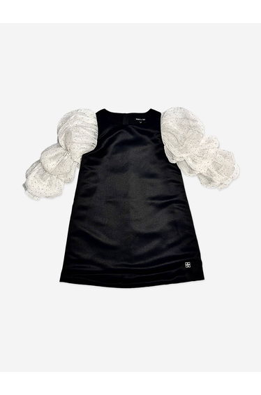 BCBGMAXAZRIA Girls Diamante Puff Sleeve Dress in Black