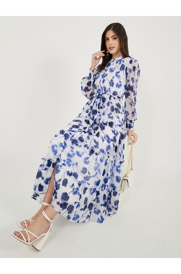 Floral Print Long Sleeves Shirt Maxi Dress