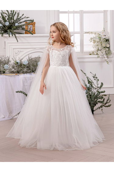 Lace Insert Bow Detail Cape Sleeve Dress
