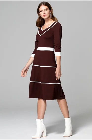 V Neck Dress with Contrast piping