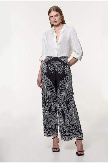 Linen Cutwork Embroidery Woven Trouser