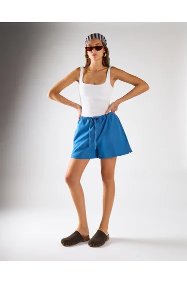 Washed Blue Tie-Waist Shorts