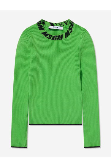 Girls Rib Knitted Turtleneck Jumper in Green