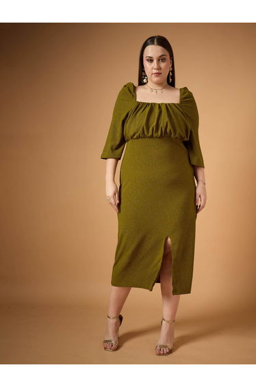 Plus Size Glittered Ruched Detail Sheath Midi Dress