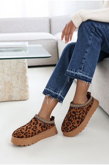Galia Cosy Leopard Faux-Suede Fur Lining Low Ankle Boot