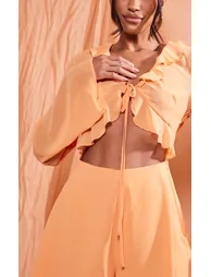 Orange Chiffon Frill Tie Bust Detail Cut Out Playsuit - 3