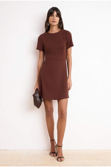 Brown Skirt Flared from the Waist Sleeveless Mini Stretchy Woven Dress