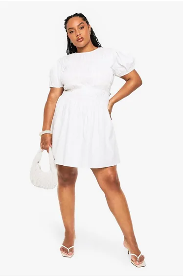Plus Cotton Shirred Skater Dress