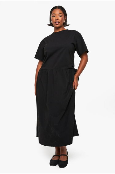 Plus Drop Hem Maxi Smock Dress - black