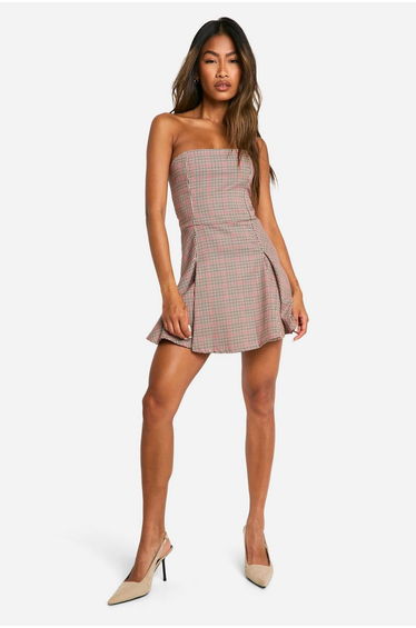 Check Bandeau Tailored Mini Dress - multi