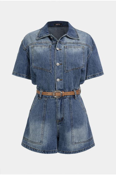 Denim Short Sleeve Jumpsuit