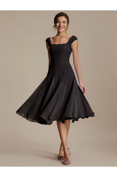 A-Line Midi Cap Sleeve Wedding Guest Dress